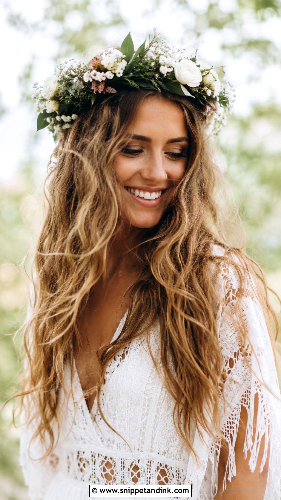 Flower Crown With Flowing Hair - Snippet and Ink - 20 Hippie Wedding Hair Ideas