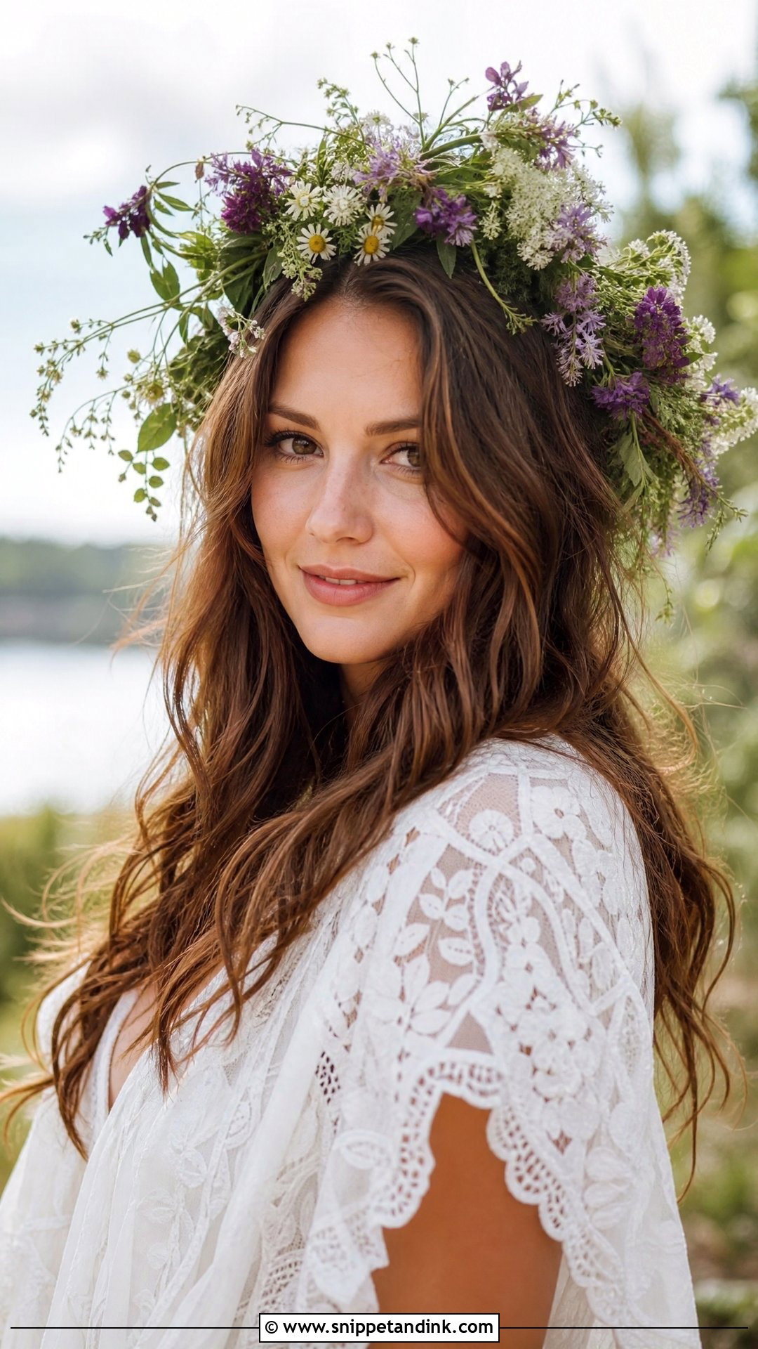 Flower Crown With Flowing Hair - Snippet and Ink - 20 Bohemian Bridal Hair Ideas