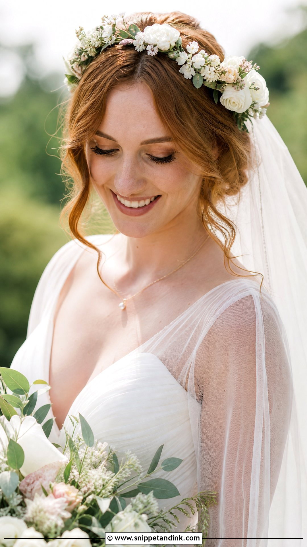 Flower Crown With Front Curls - Snippet and Ink - 20 Wedding Hair Front Ideas