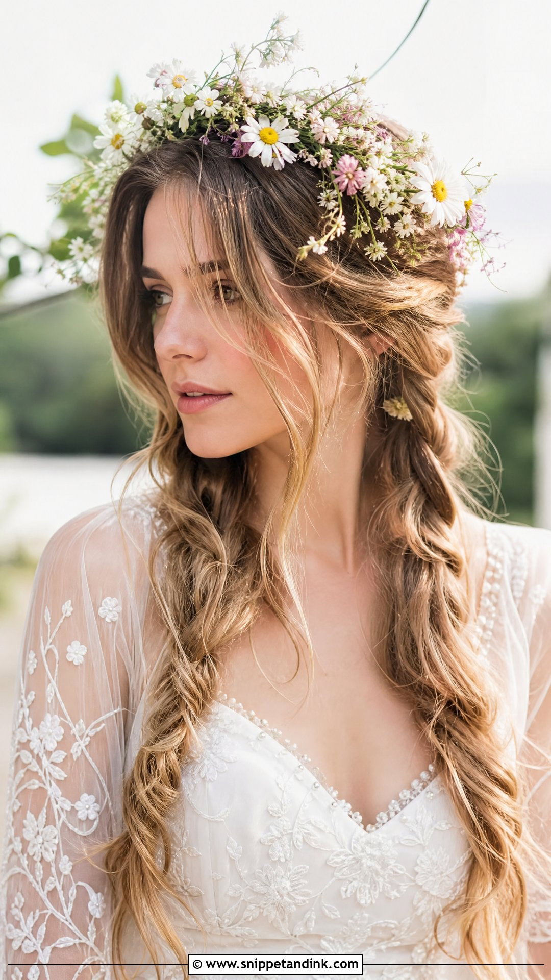 Flower Crown With Long Braids - Snippet and Ink - 20 Wedding Hair Down with Flowers