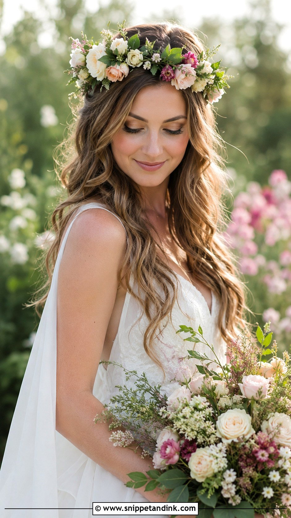 Flower Crown With Long Hair Down - Snippet and Ink - 25 Wedding Hairstyles for Long Hair Down