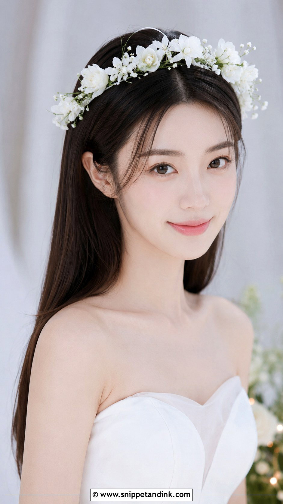 Flower Crown With Long Straight Hair - Snippet and Ink - 20 Wedding Hair with Flower Crown Ideas