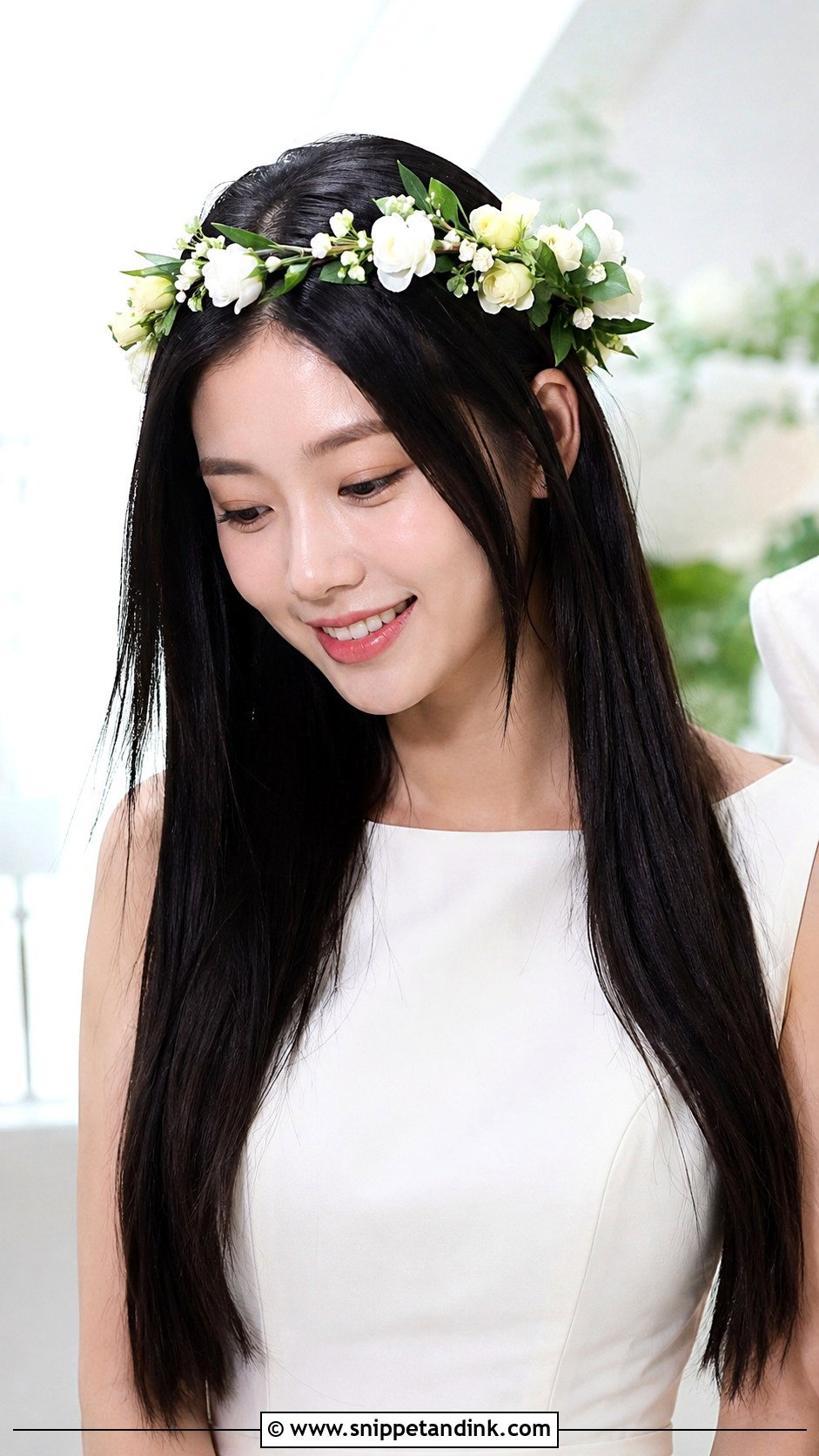 Flower Crown With Long Straight Hair - Snippet and Ink - 20 Flower Crown Wedding Hair Ideas
