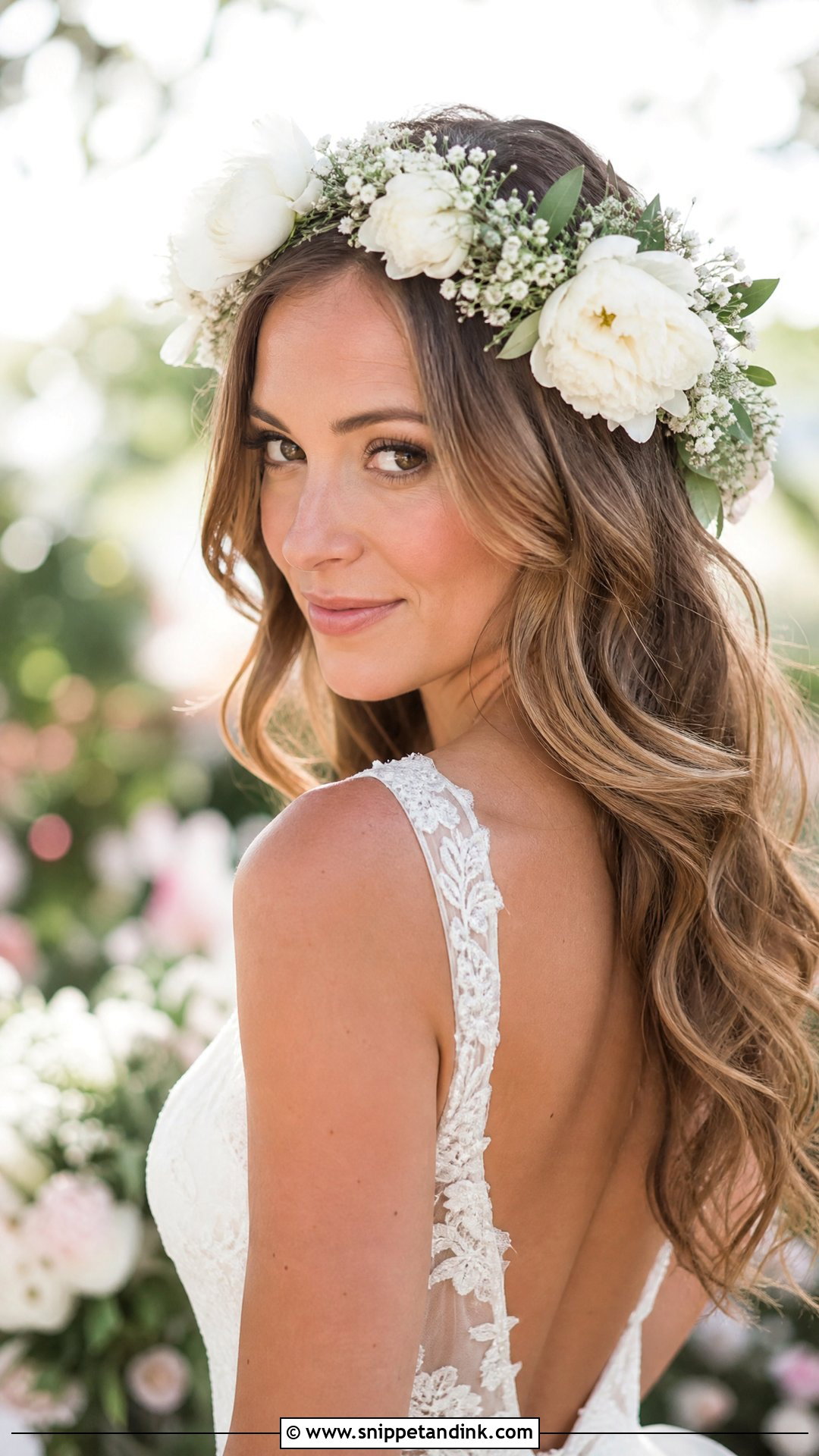 Flower Crown With Long Waves - Snippet and Ink - 20 Long Hair Bridal Hair Styles