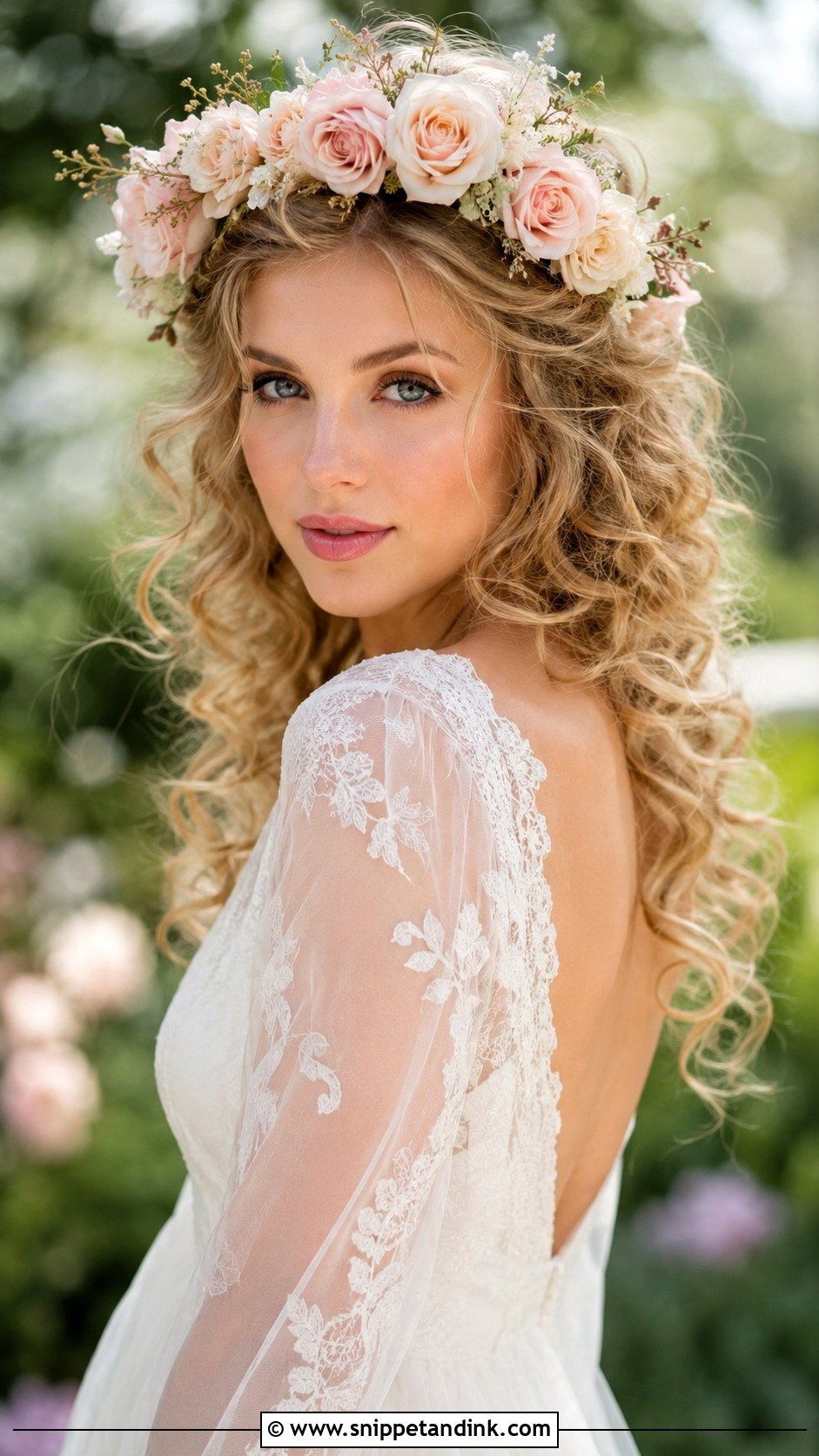Flower Crown With Loose Curls - Snippet and Ink - 25 Wedding Hair Flowers
