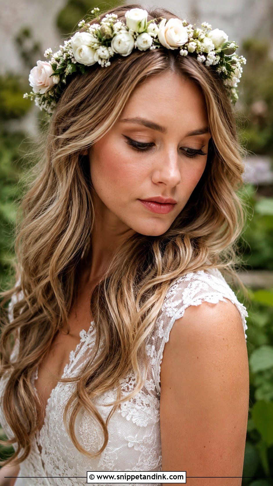 Flower Crown With Loose Hair - Snippet and Ink - 25 Bridal Hair Ideas