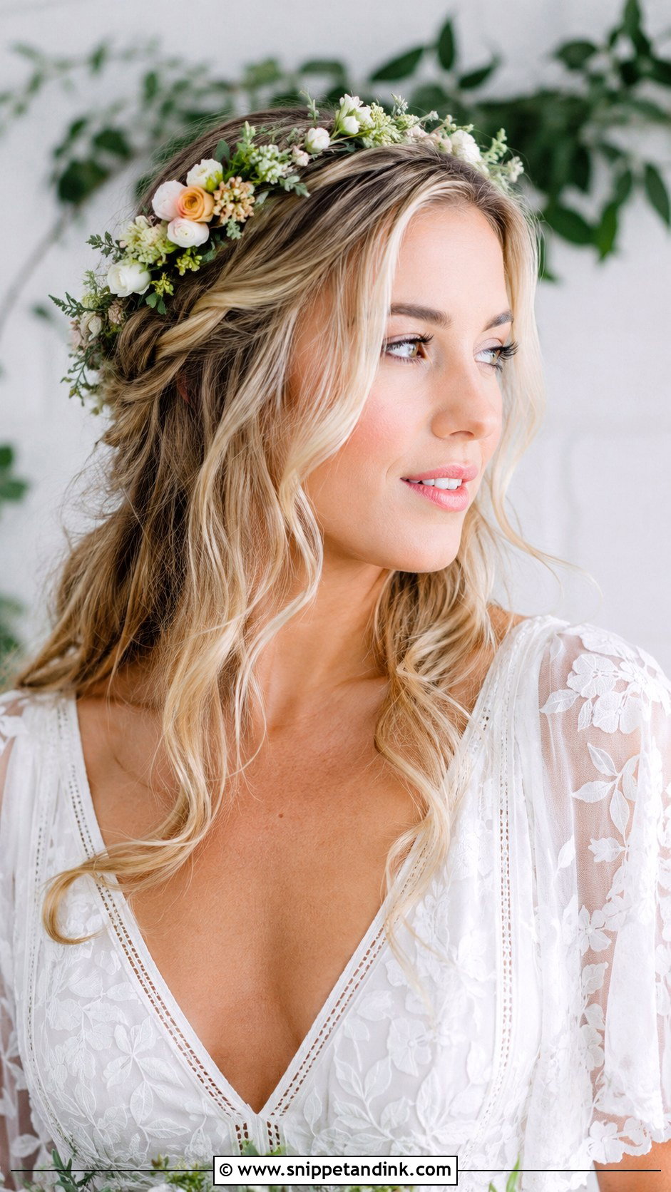 Flower Crown With Loose Hair - Snippet and Ink - 35 Bridal Hairstyle Ideas