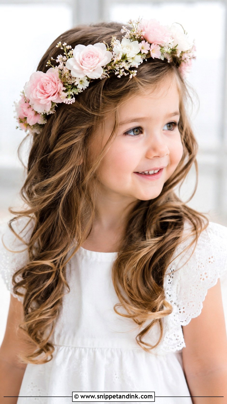 Flower Crown With Loose Waves - Snippet and Ink - 20 Toddler Hair for Wedding Ideas