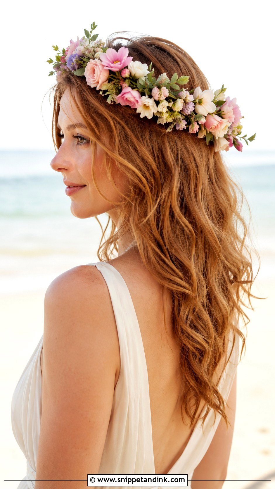 Flower Crown With Loose Waves - Snippet and Ink - 25 Bridal Hair Flowers