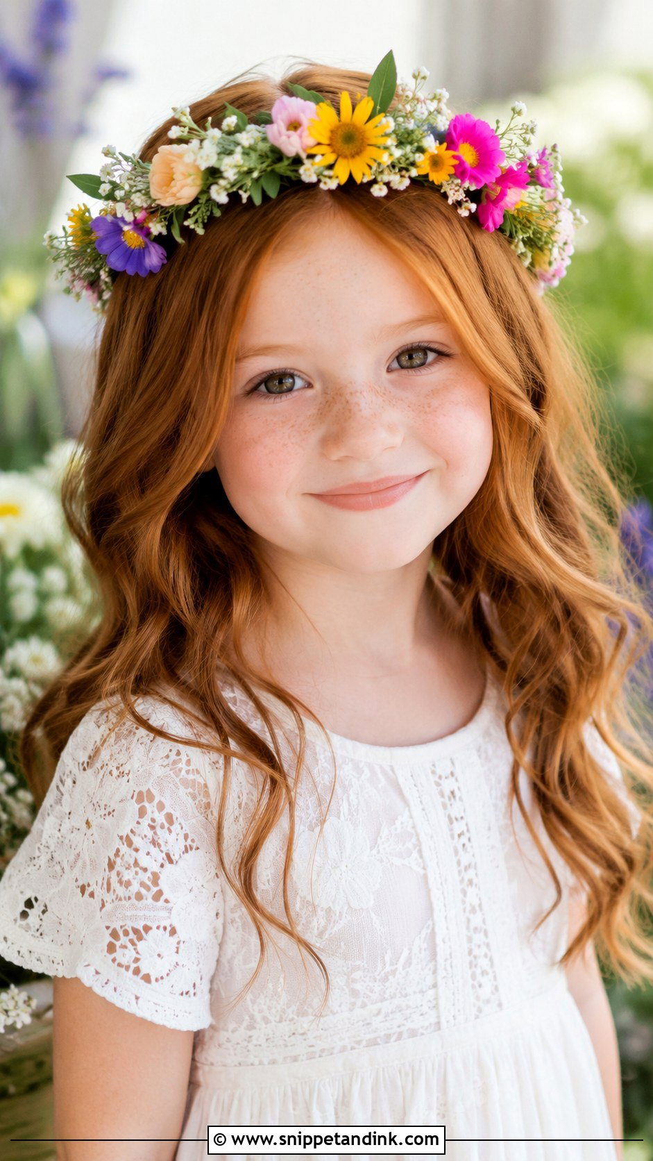 Flower Crown With Loose Waves - Snippet and Ink - 25 Childrens Wedding Hair Ideas