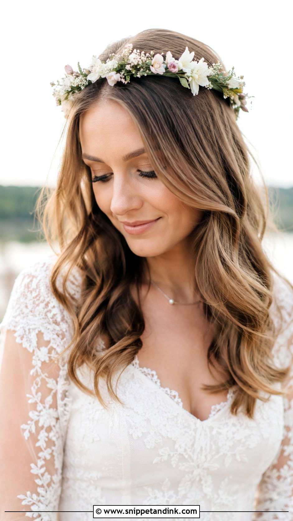 Flower Crown With Loose Waves - Snippet and Ink - 25 Christian Bridal Hairstyle Ideas