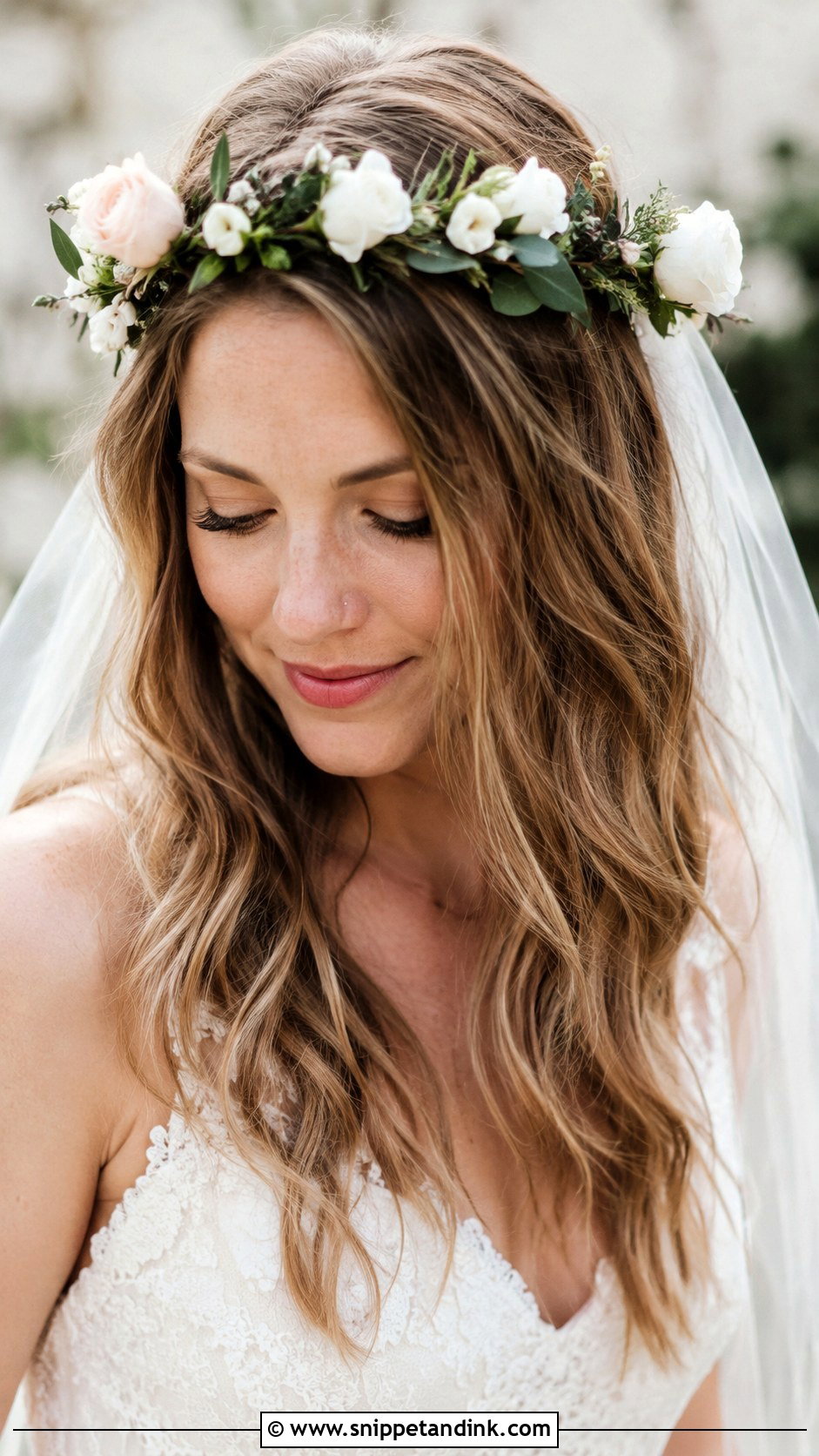 Flower Crown With Loose Waves - Snippet and Ink - 25 Elegant Bridal Hairstyles