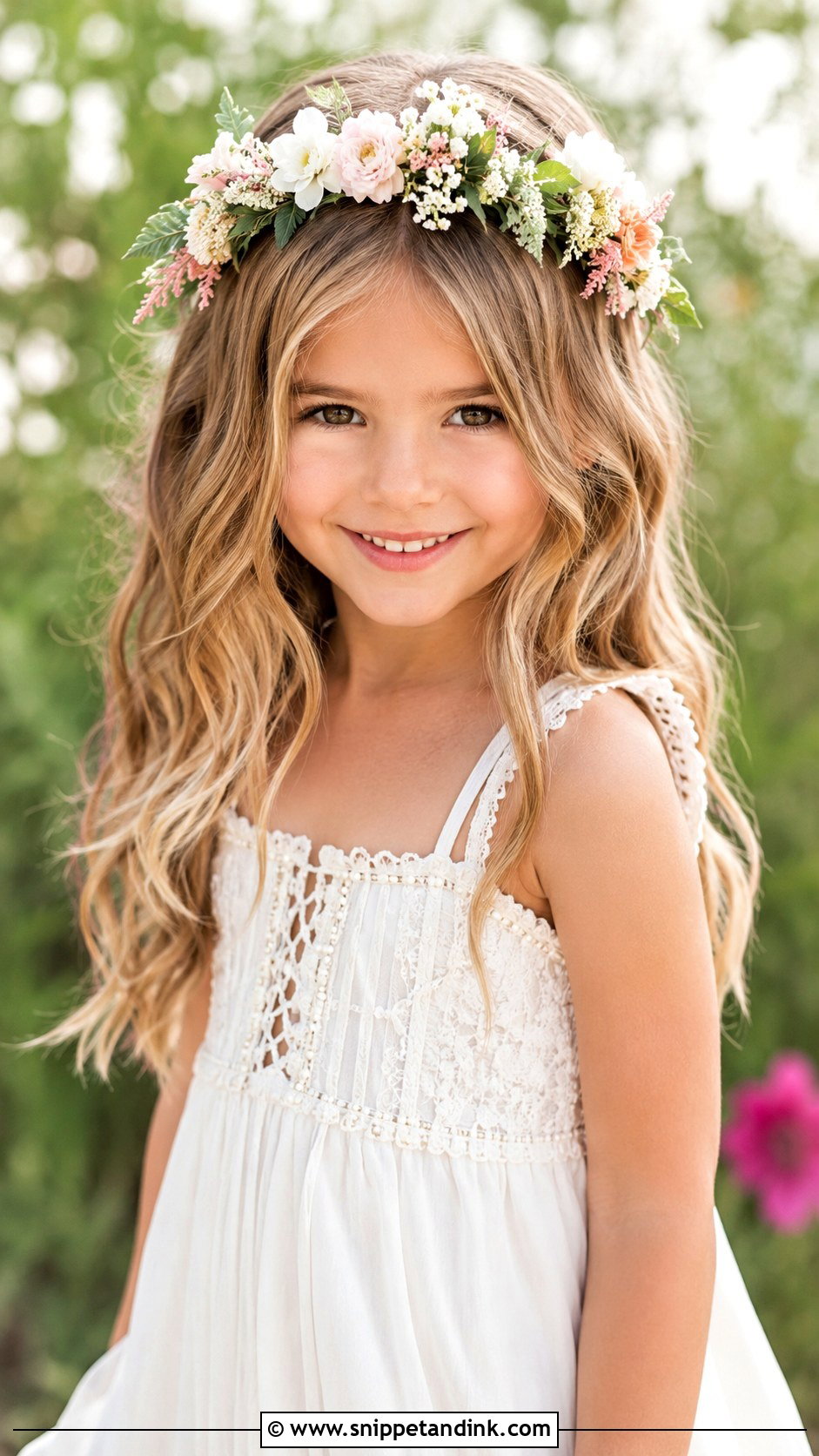 Flower Crown With Loose Waves - Snippet and Ink - 30 Kids Hairstyles for Wedding