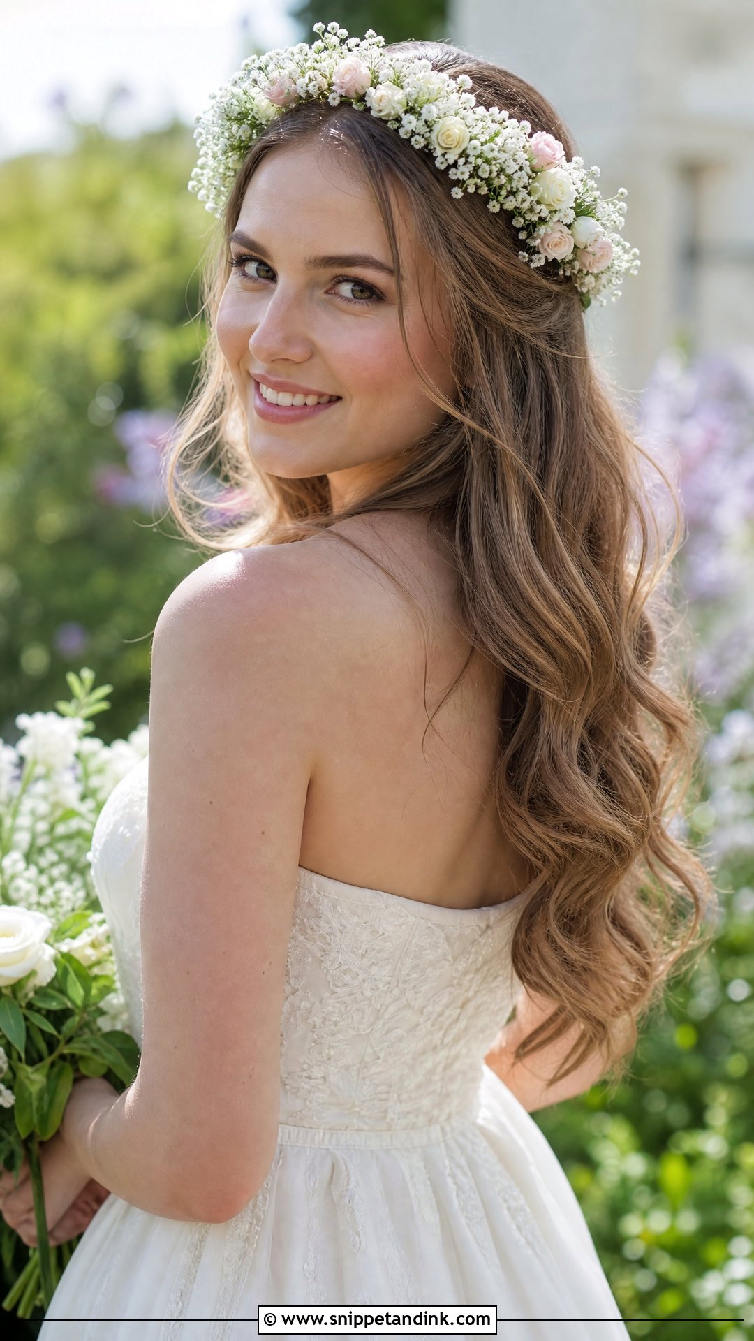 Flower Crown With Loose Waves - Snippet and Ink - 20 Bridal Hairstyles with Flowers