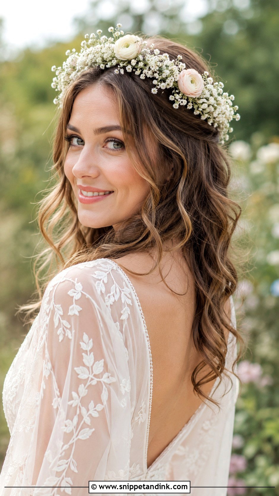 Flower Crown With Loose Waves - Snippet and Ink - 20 Bride Hairstyles with Flowers