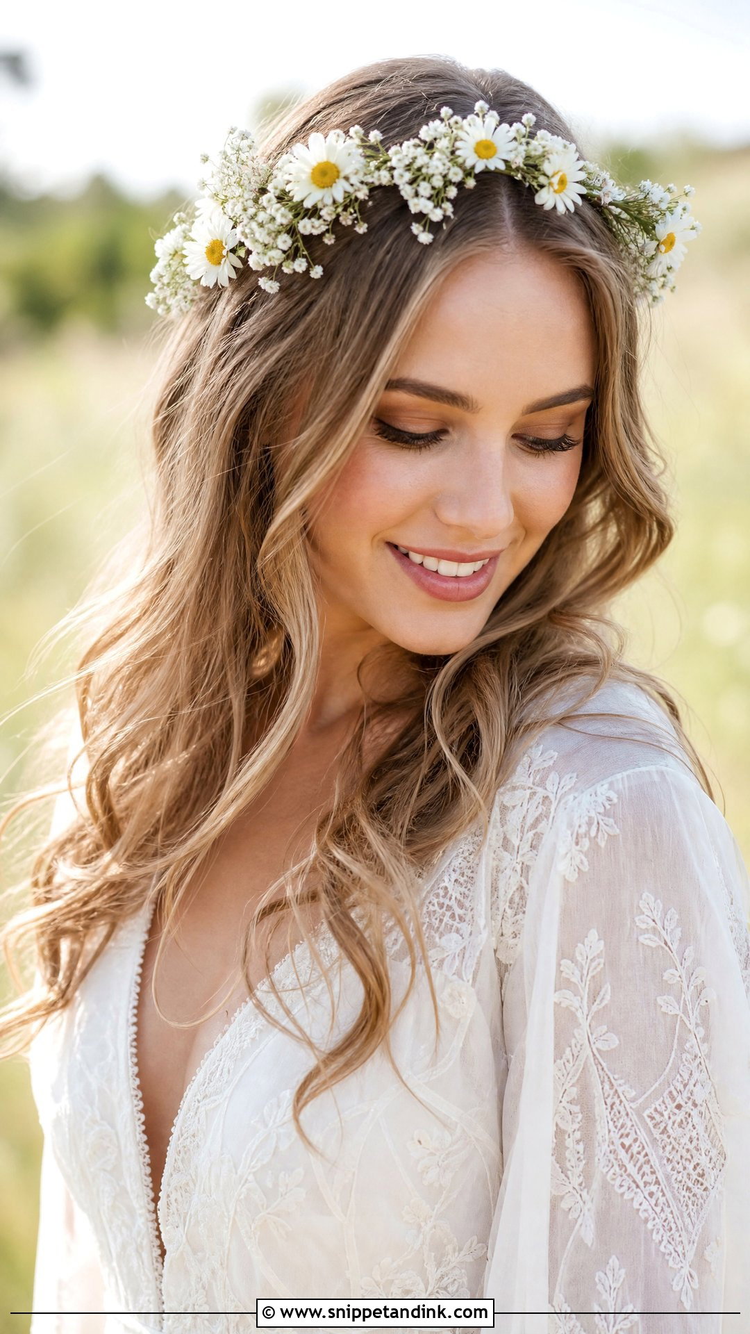 Flower Crown With Loose Waves - Snippet and Ink - 20 Country Wedding Hairstyles
