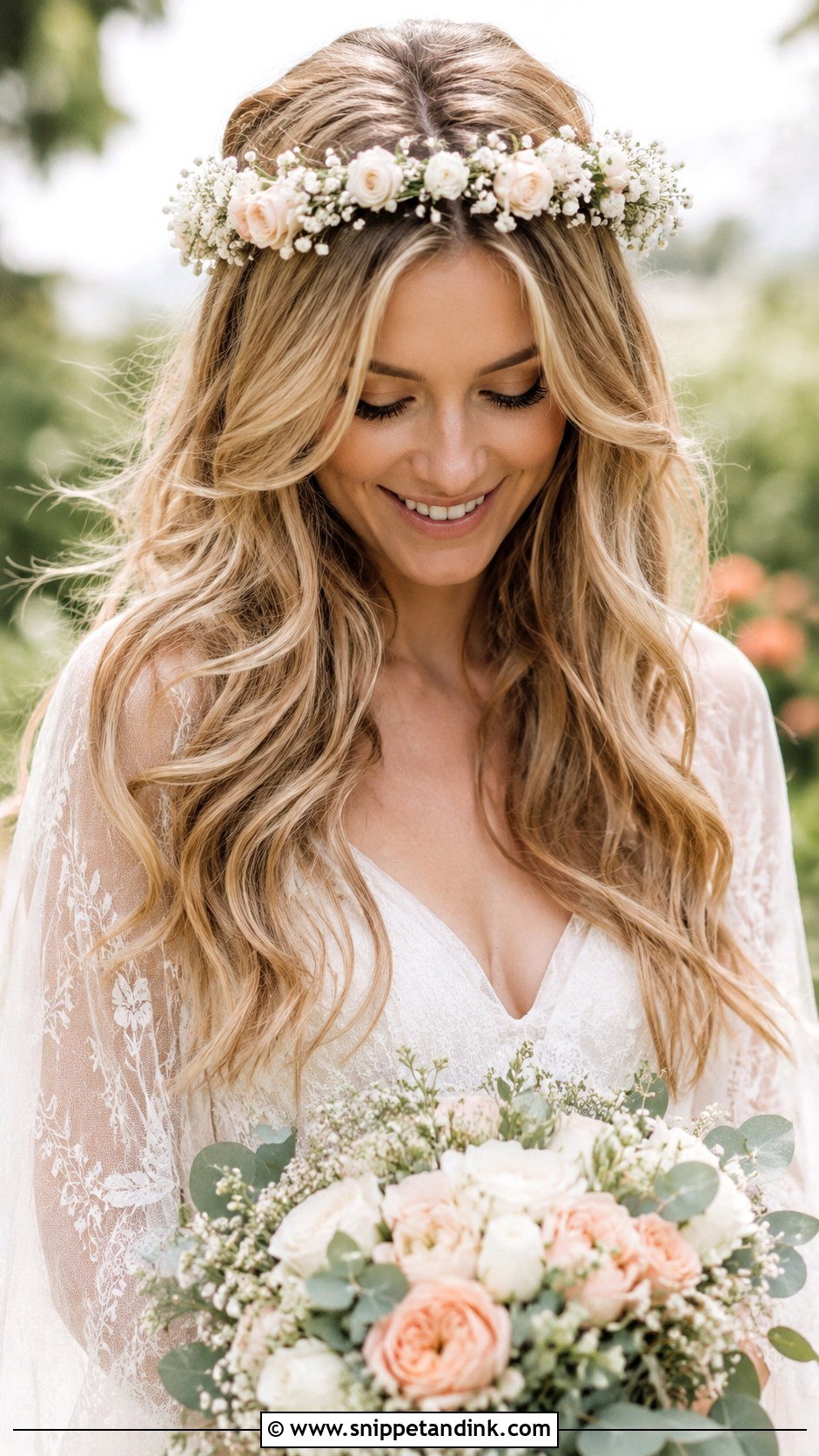 Flower Crown With Loose Waves - Snippet and Ink - 20 Flower Wedding Hairstyles