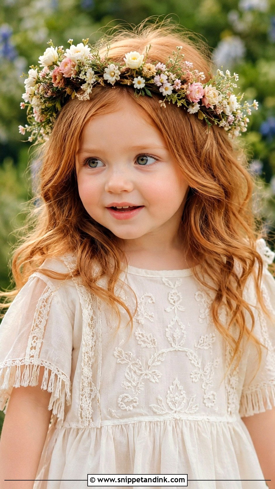 Flower Crown With Loose Waves - Snippet and Ink - 20 Flowergirl Hairstyle for Toddler Ideas