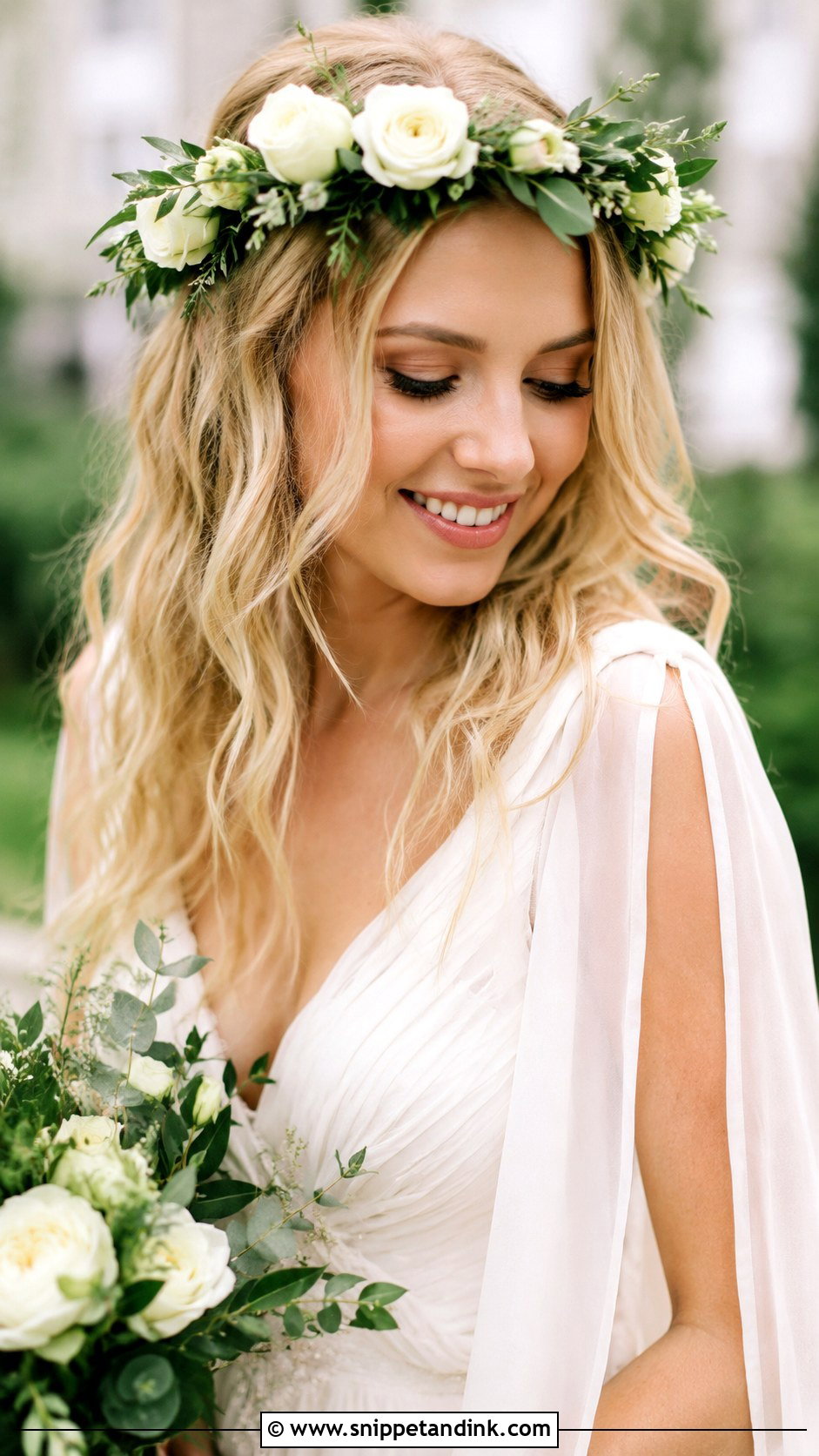 Flower Crown With Loose Waves - Snippet and Ink - 20 Flowers in Hair Wedding