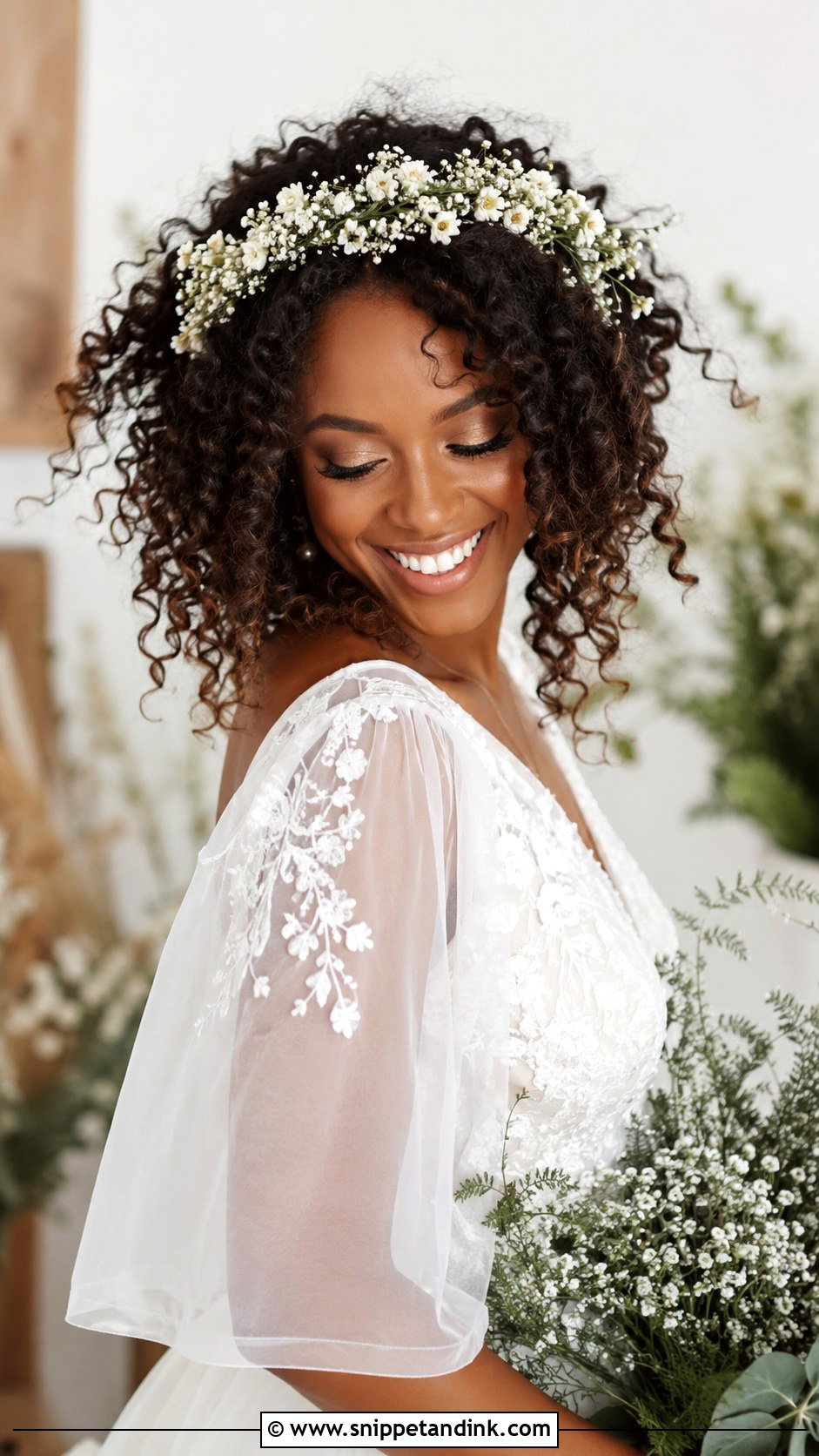 Flower Crown With Natural Curls - Snippet and Ink - 20 Natural Hairstyles for Brides