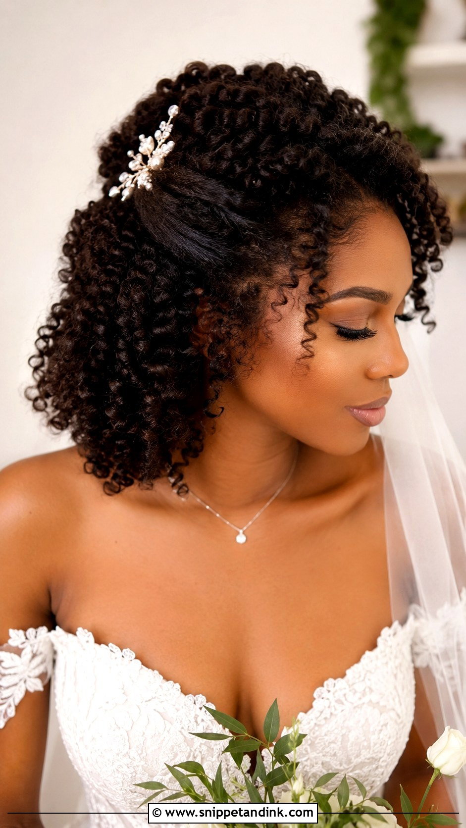 Flower Crown With Natural Curls - Snippet and Ink - 20 Natural Hairstyles for Wedding