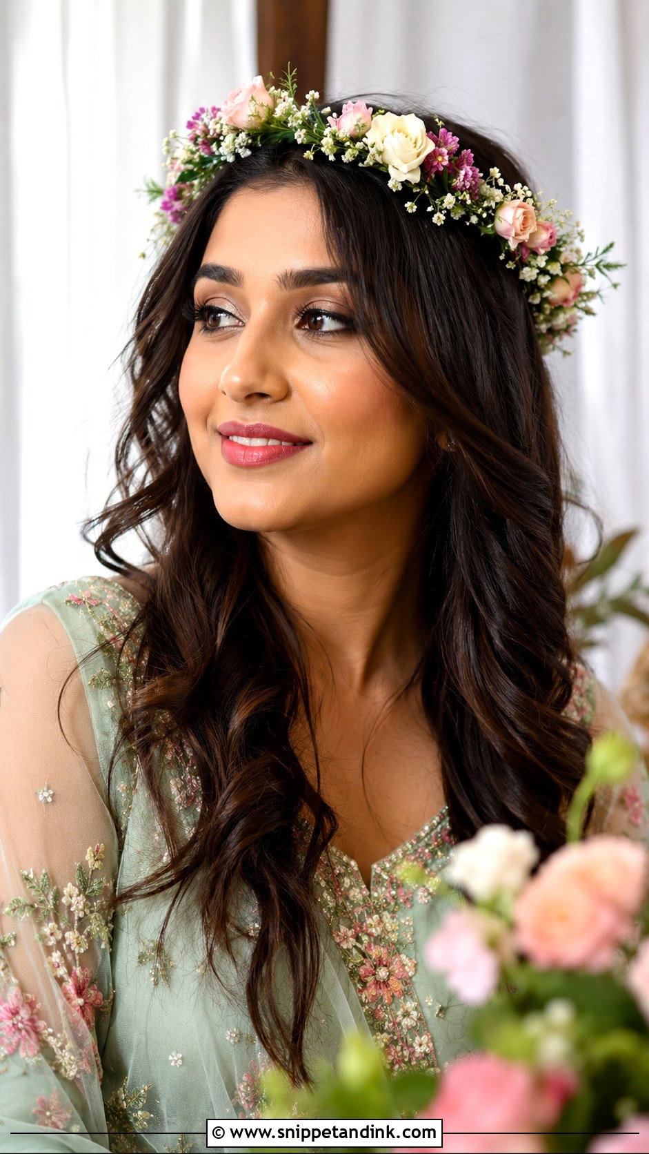Flower Crown With Open Hair for Marriage Function - Snippet and Ink - 25 Hair Styles for Marriage Function