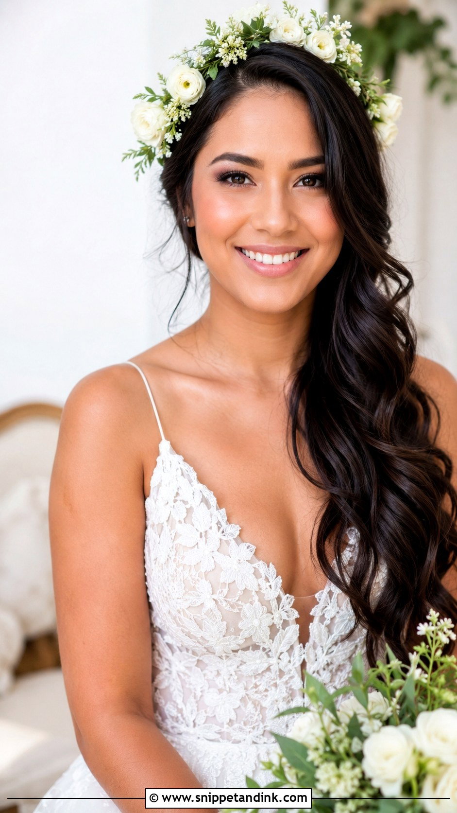 Flower Crown With Side Swept Hair - Snippet and Ink - 20 Flower Crown Wedding Hair Ideas