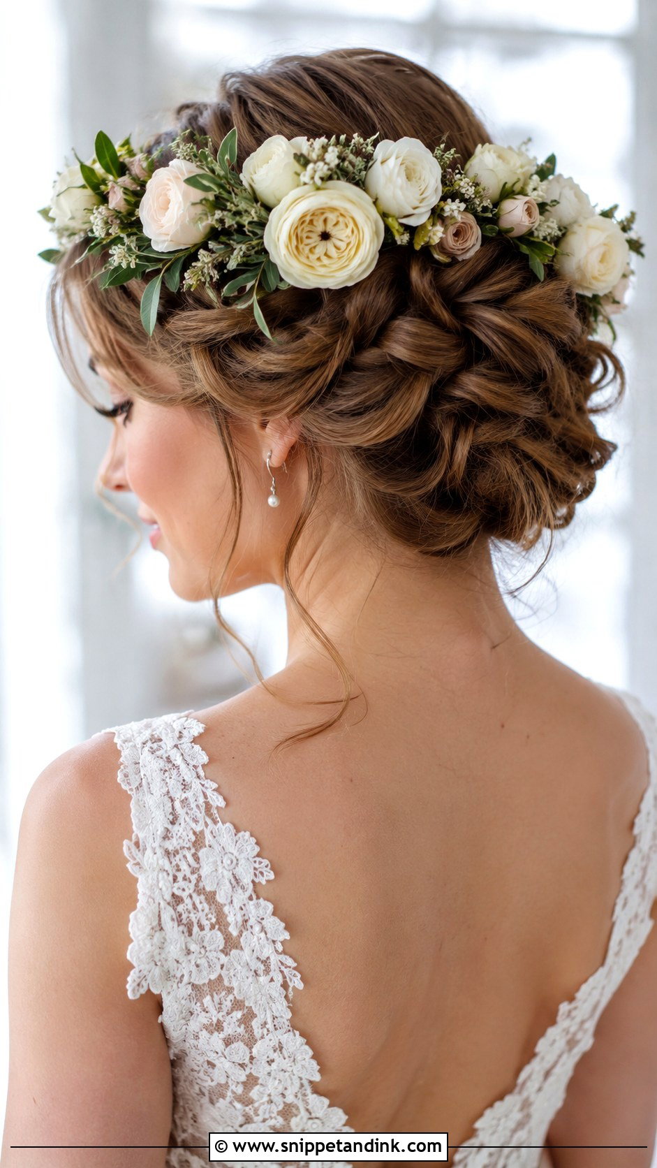 Flower Crown With Twisted Updo - Snippet and Ink - 20 Wedding Hair with Flower Crown Ideas