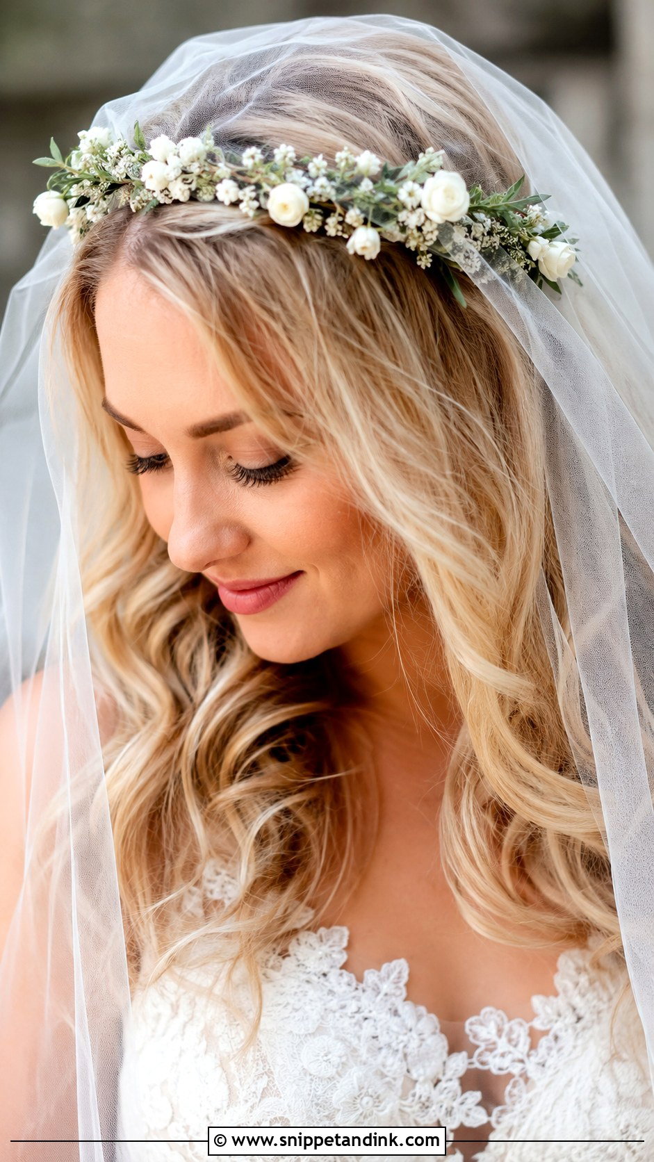 Flower Crown With Veil Bridal Hair - Snippet and Ink - 20 Flower Bridal Hair Decorations Ideas