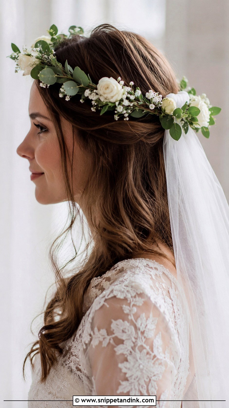 Flower Crown With Veil - Snippet and Ink - 20 Flower Crown Wedding Hair Ideas