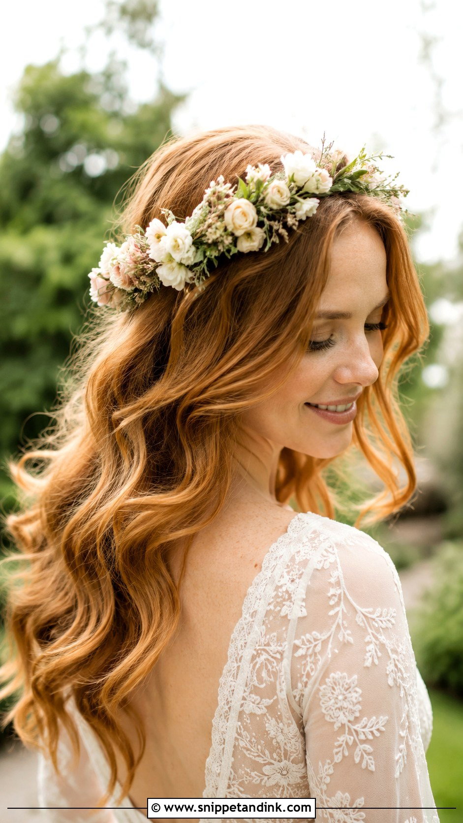 Flower Crown With Waves - Snippet and Ink - 20 Wedding Hair Ideas for Medium Length