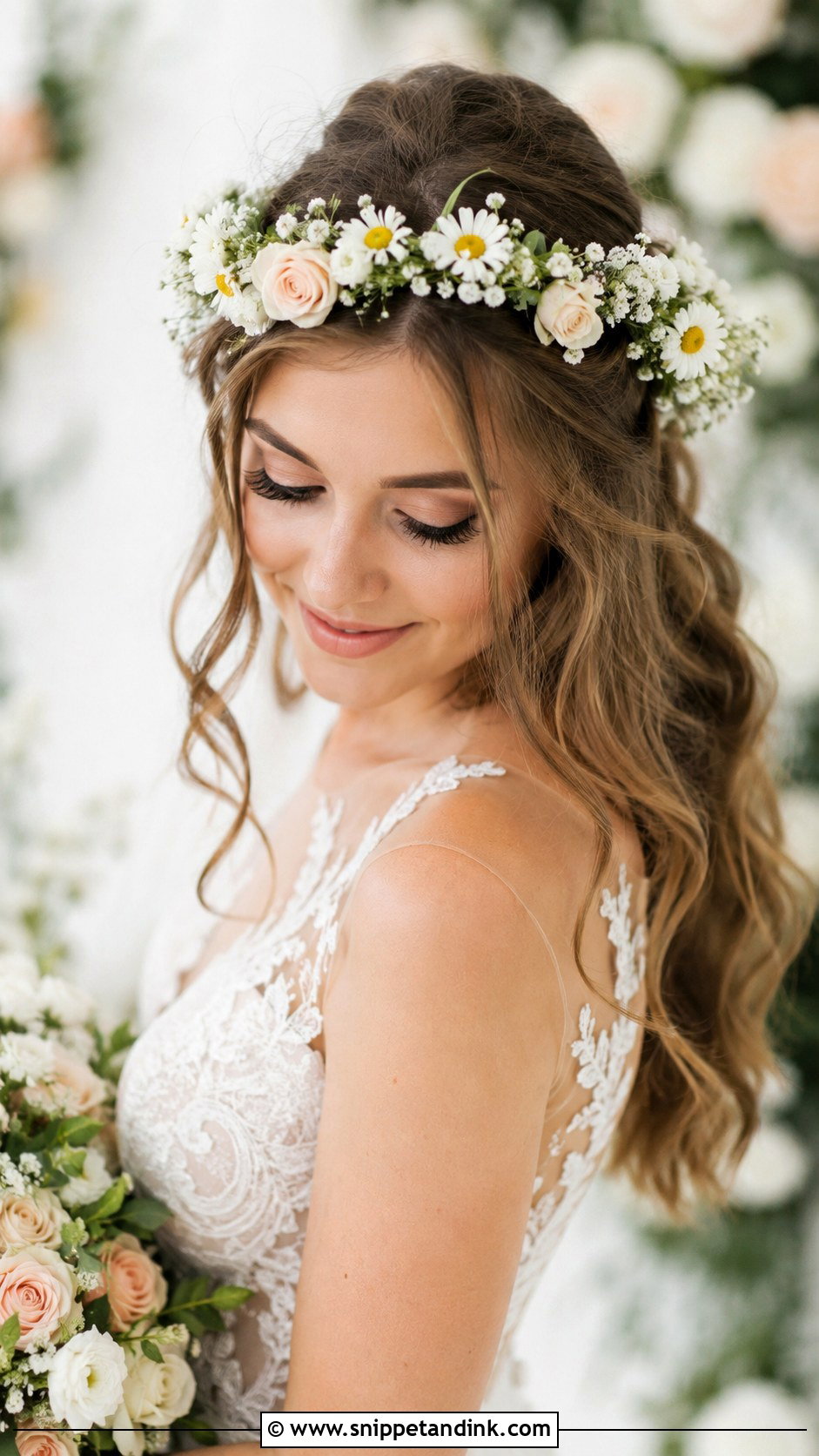 Flower Crown with Down Hairstyle - Snippet and Ink - 25 Summer Wedding Hairstyles