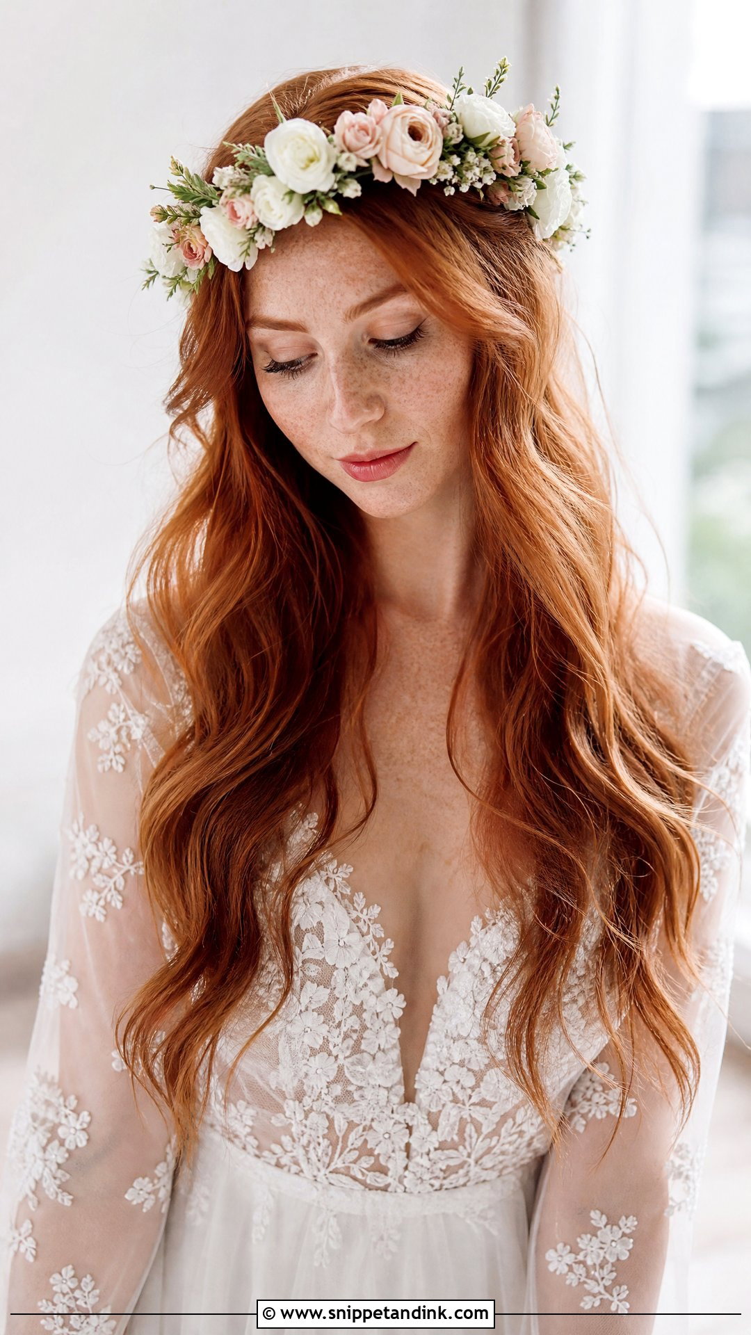 Flower Crown with Flowing Red Hair - Snippet and Ink - 20 Red Hair Brides