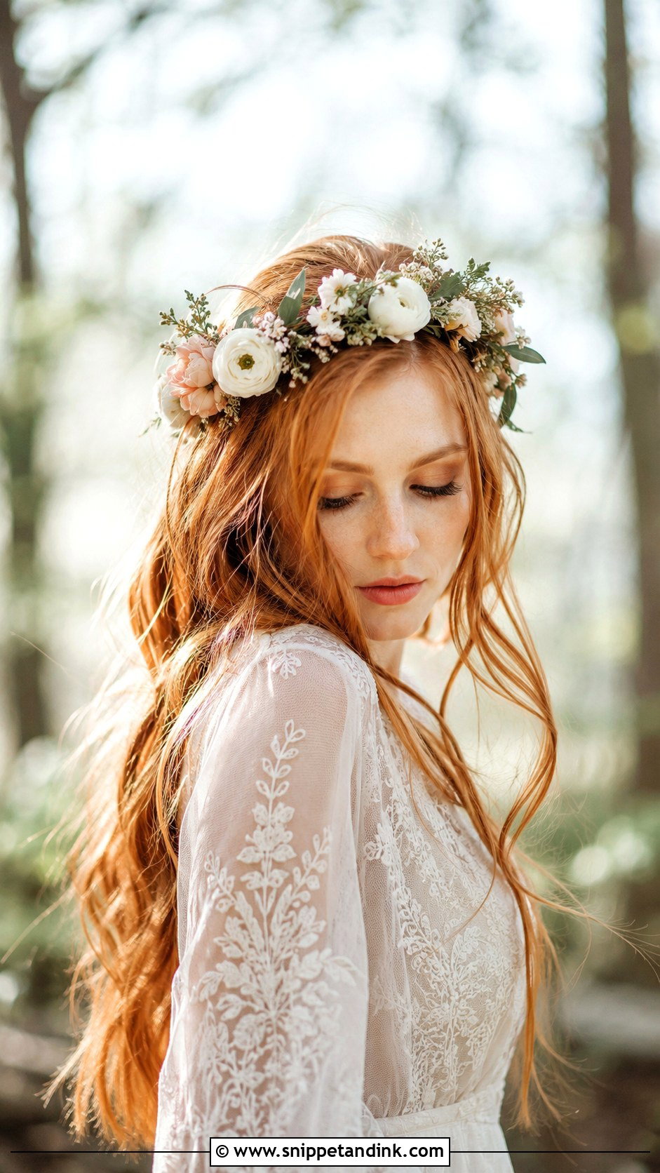 Flower Crown with Loose Hair for Red Hair - Snippet and Ink - 25 Red Hair Wedding Hairstyles