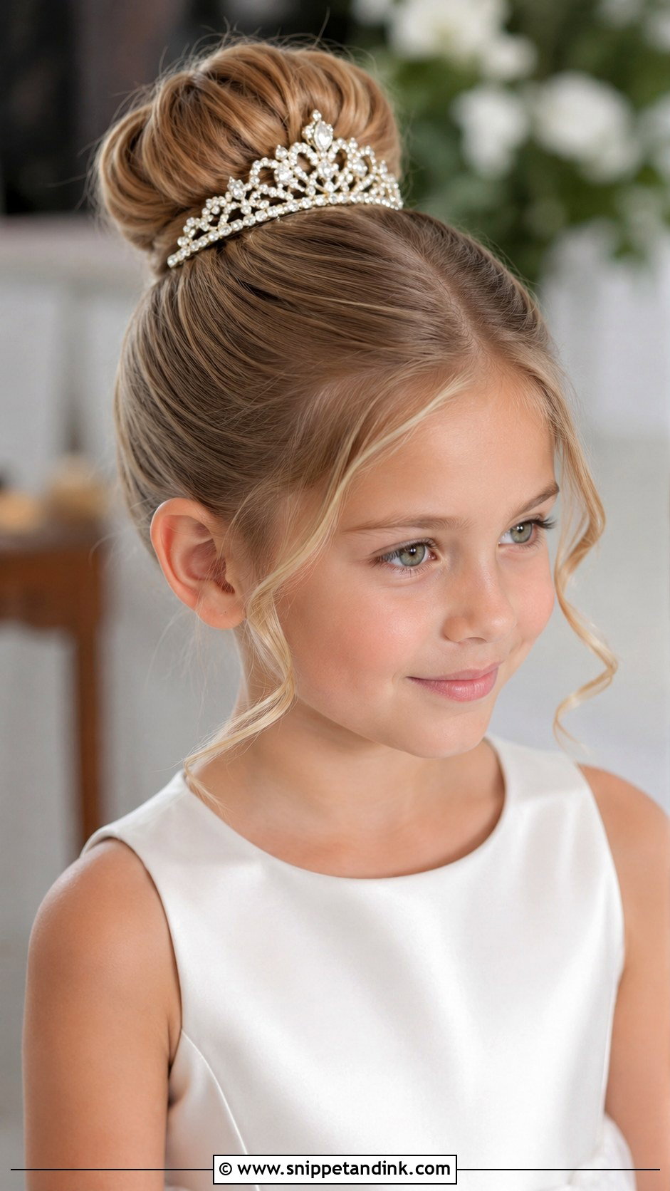 Flower Girl Bun With Tiara - Snippet and Ink - 20 Kids Hair for Wedding Ideas