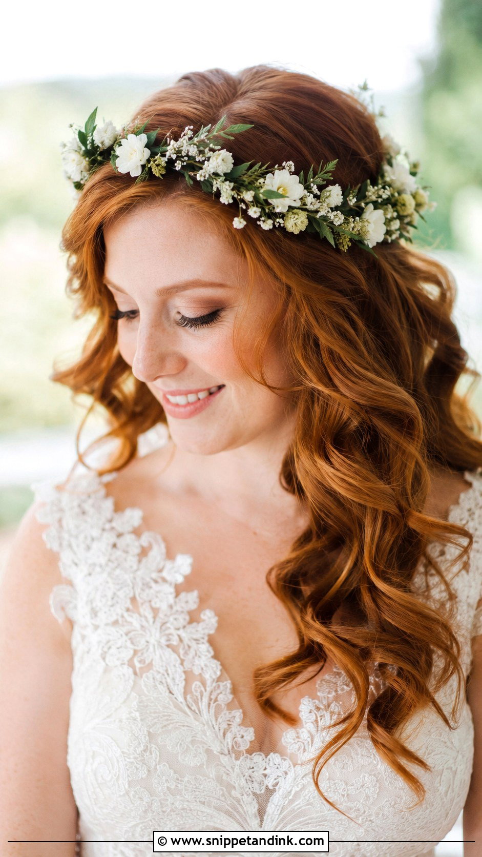 Flower Headband With Loose Curls - Snippet and Ink - 25 Wedding Hair with Headband Ideas