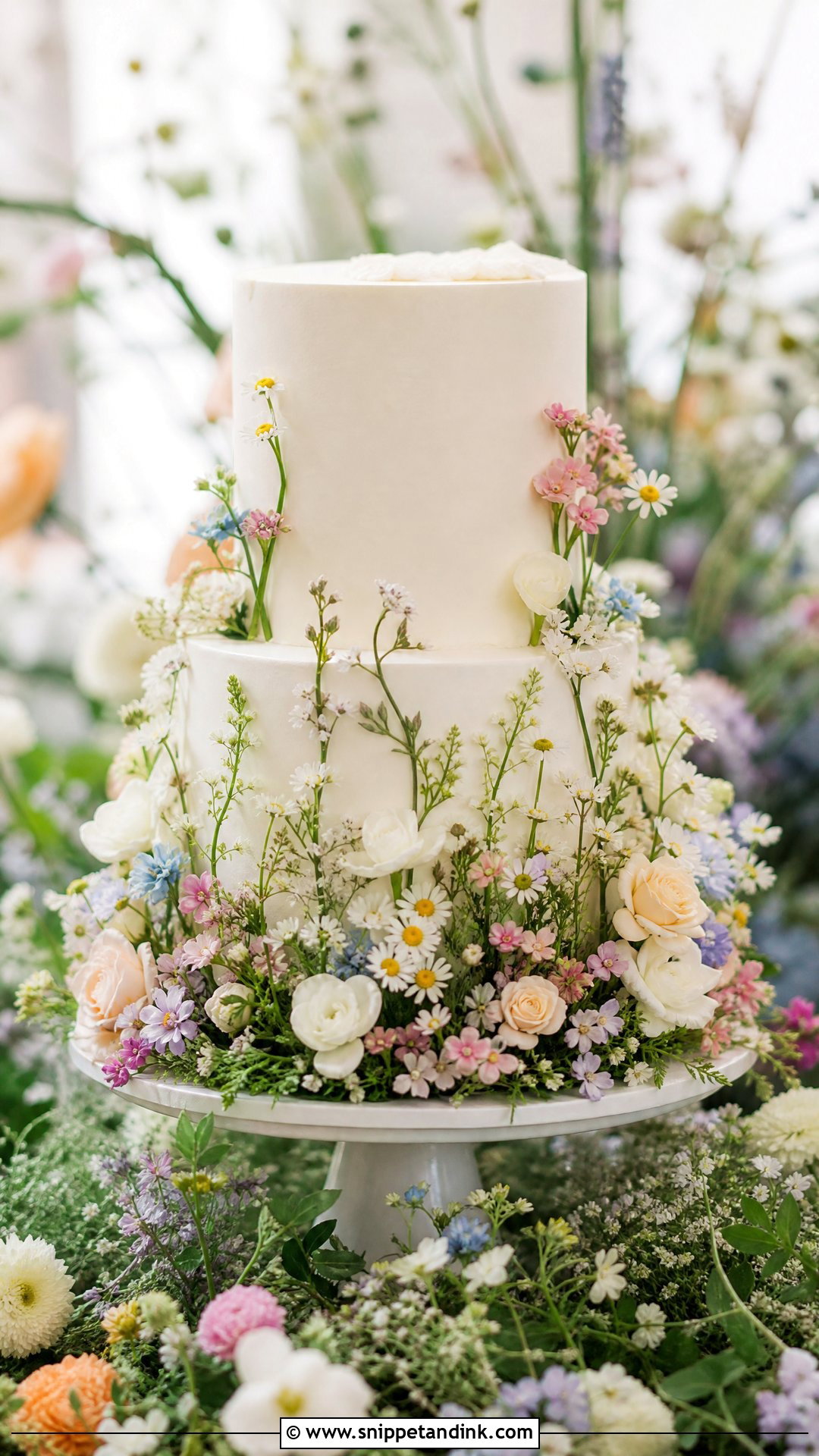 Flower Meadow Wedding Cake - Snippet and Ink - 35 Cakes with Flowers for Wedding