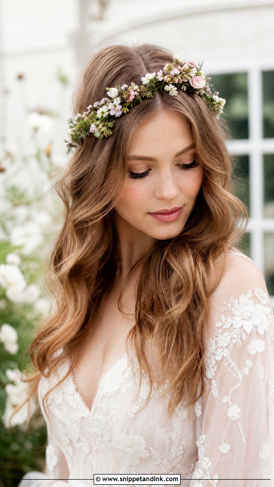 Flower Vine Headband With Loose Waves - Snippet and Ink - 20 Bridal Hair Headband Ideas