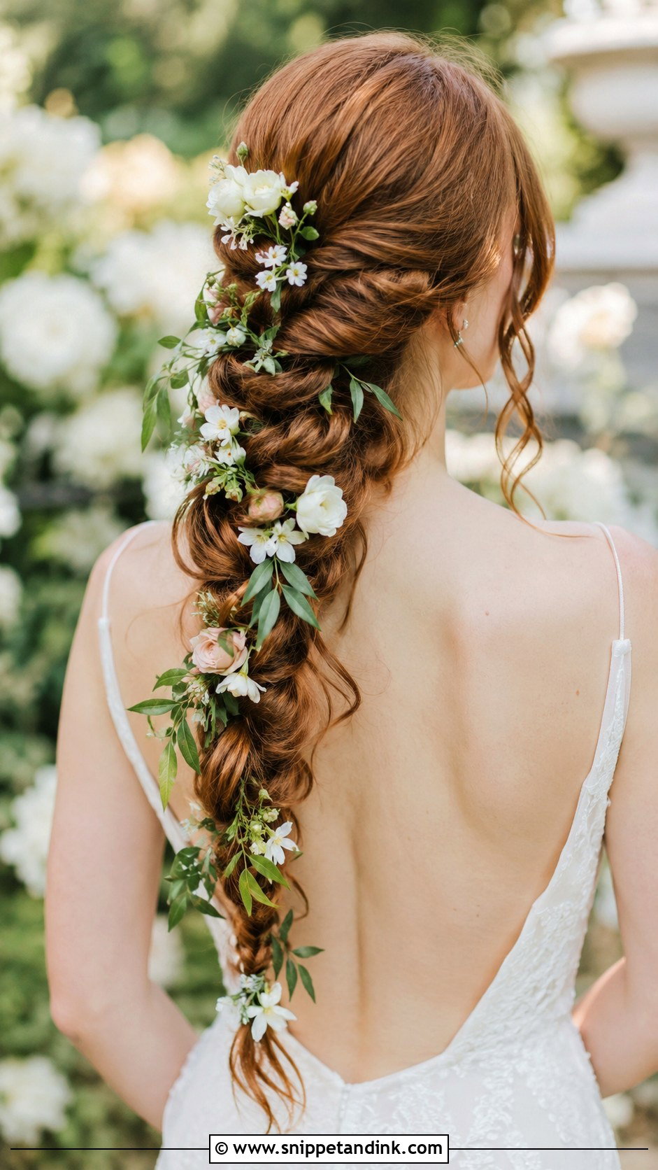 Flower Wrapped Braid Down the Back - Snippet and Ink - 20 Boho Bride Hairstyles