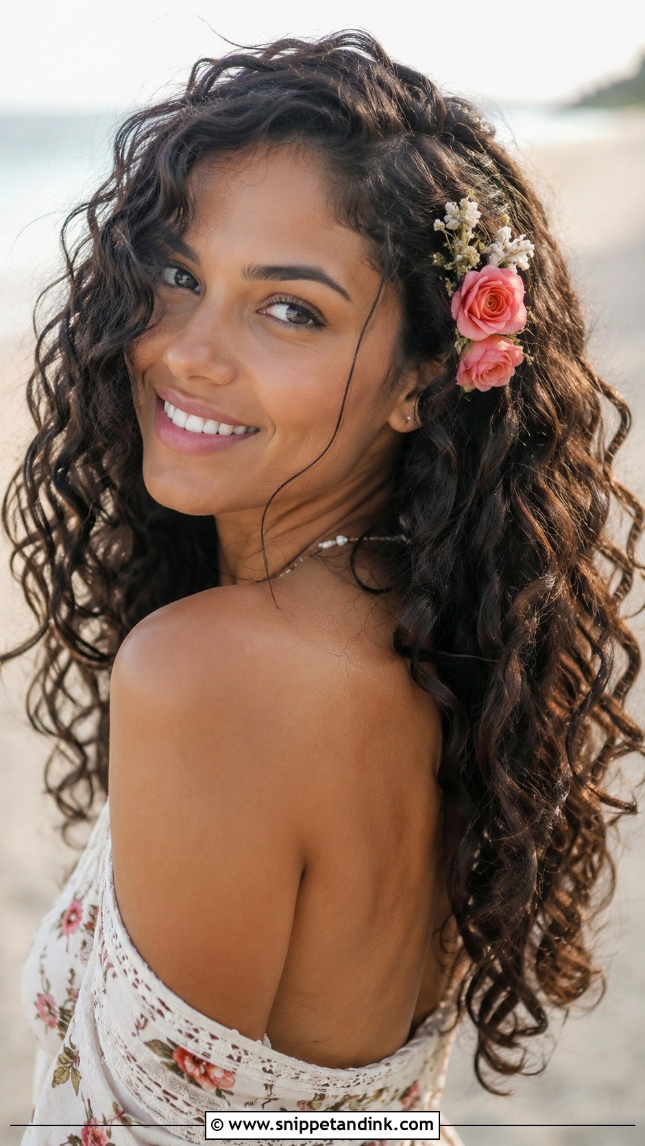 Flowing Curls With Side Flowers - Snippet and Ink - 25 Bridal Hair with Flowers