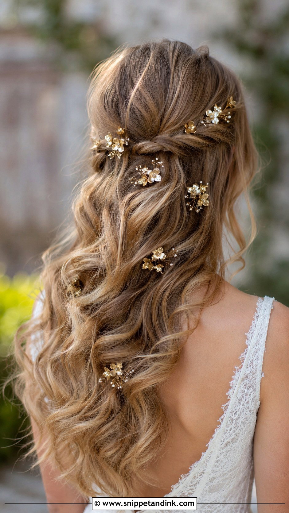 Flowing Hair With Floral Hairpins - Snippet and Ink - 25 Wedding Hair Flowers