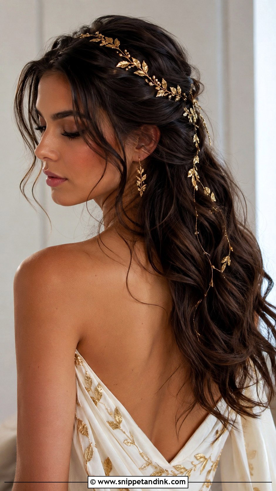 Flowing Hair With Gold Leaf Accents - Snippet and Ink - 25 Fairy Wedding Hair Ideas
