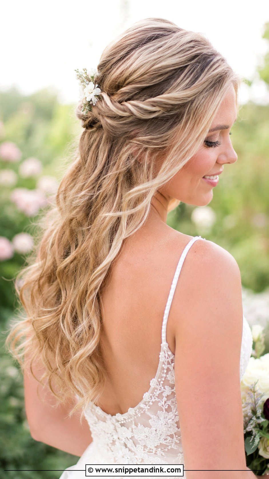 Flowing Half Up With Twisted Sections - Snippet and Ink - 25 Ethereal Wedding Hair Ideas