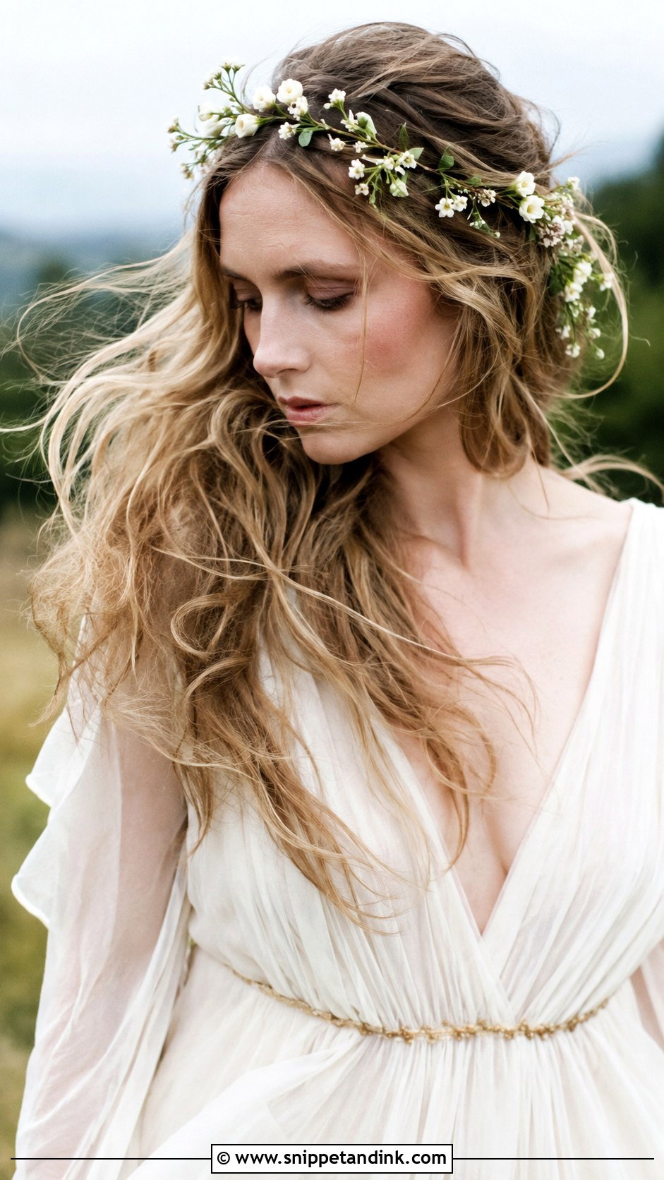 Flowing Waves With Floral Hair Vine - Snippet and Ink - 20 Bride Hairstyles with Flowers