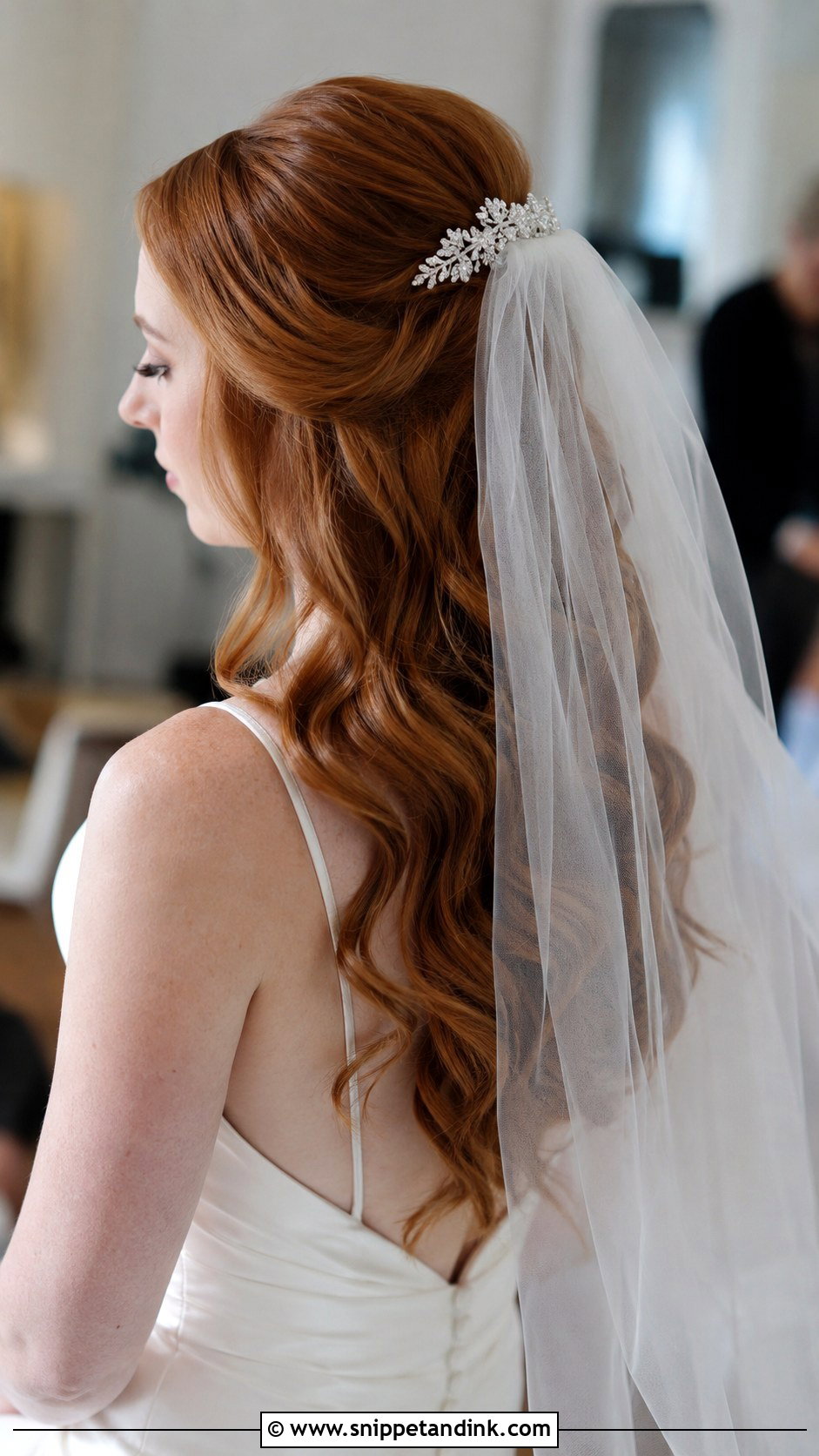 Flowing Waves With Veil Wedding Hairstyle - Snippet and Ink - 35 Wedding Hairstyles