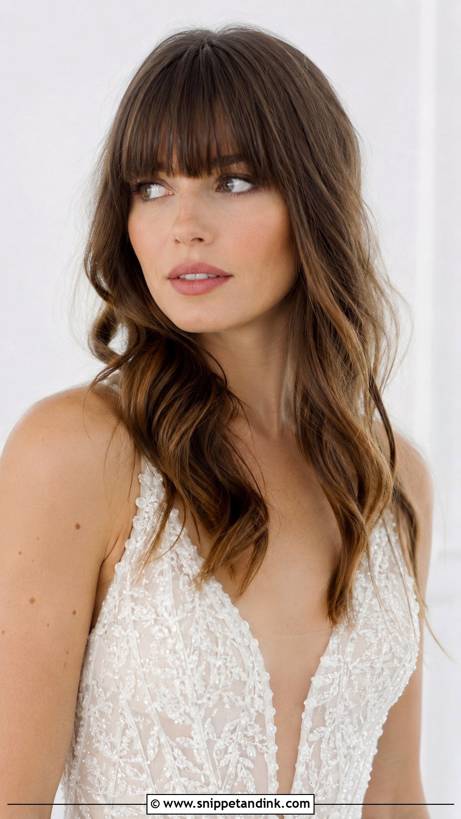 Flowing Waves with Blunt Fringe - Snippet and Ink - 25 Bridal Hairstyles with Bangs