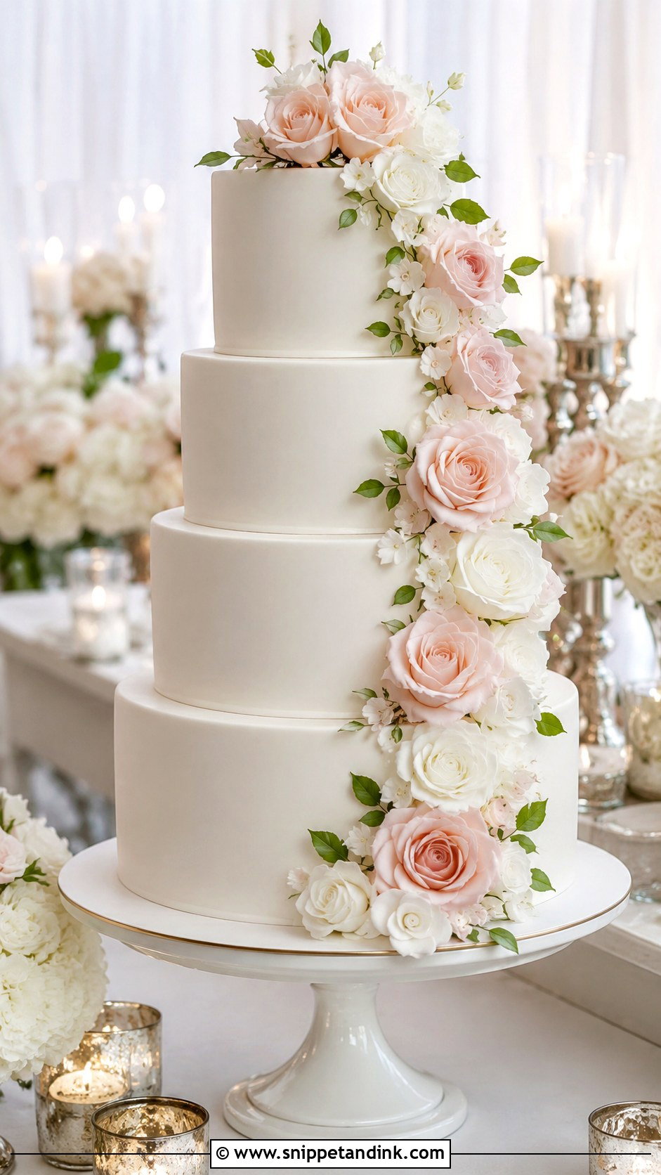 Fondant 4 Tier Wedding Cake With Roses - Snippet and Ink - 20 Elegant 4 Tier Wedding Cakes