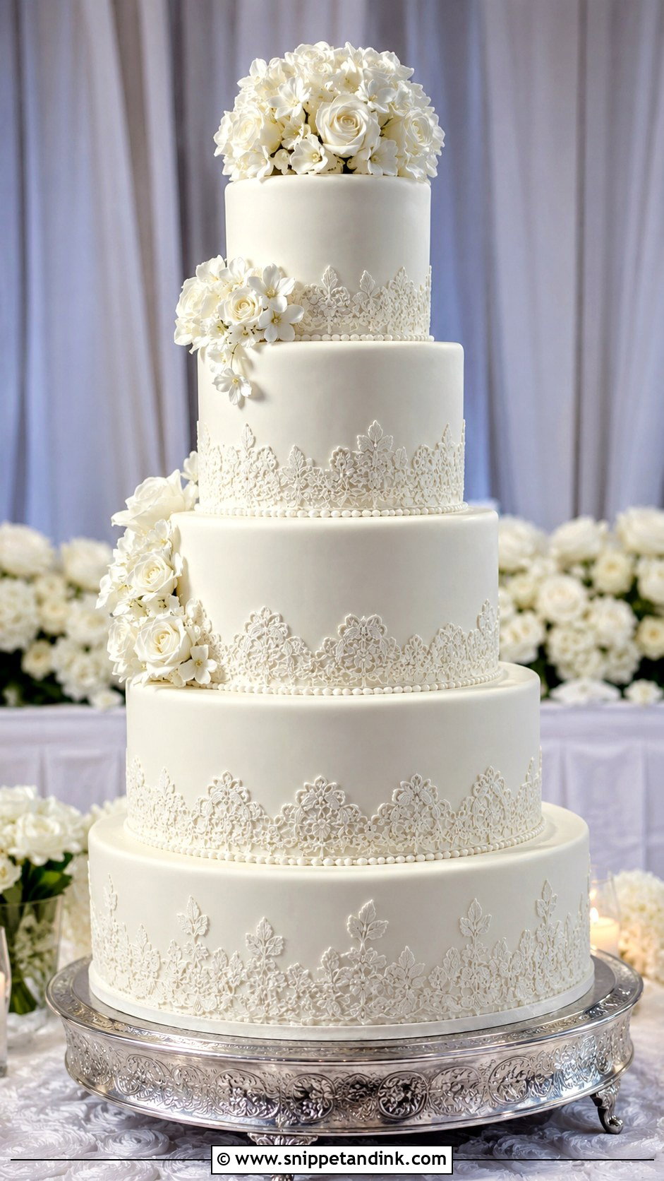Fondant 5 Tier Wedding Cake - Snippet and Ink - 25 5 Tier Wedding Cake Ideas