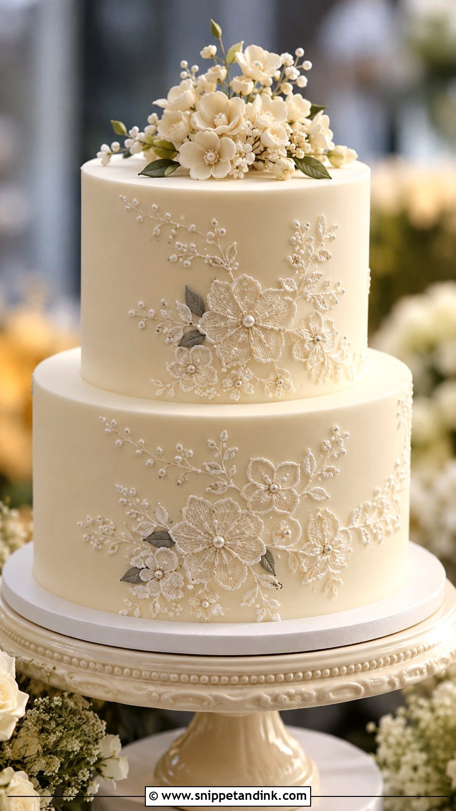 Fondant Brush Embroidery Wedding Cake - Snippet and Ink - 20 Brush Embroidery Wedding Cake Ideas