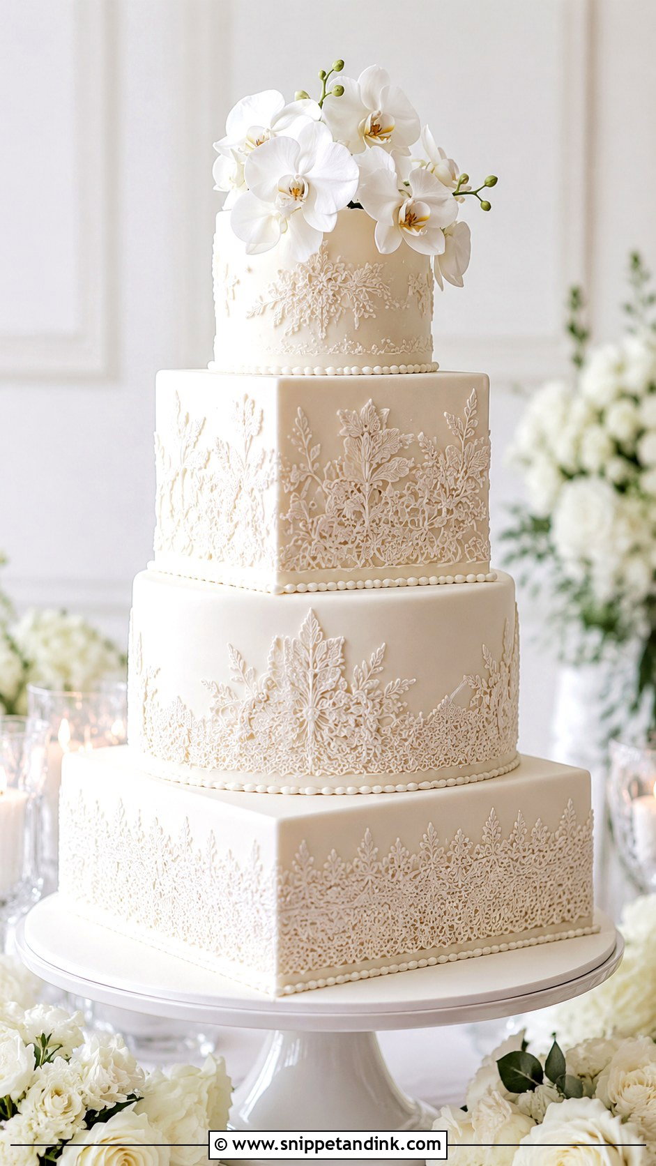 Fondant Embroidery Wedding Cake - Snippet and Ink - 20 Embroidery Cake Design Ideas for Wedding